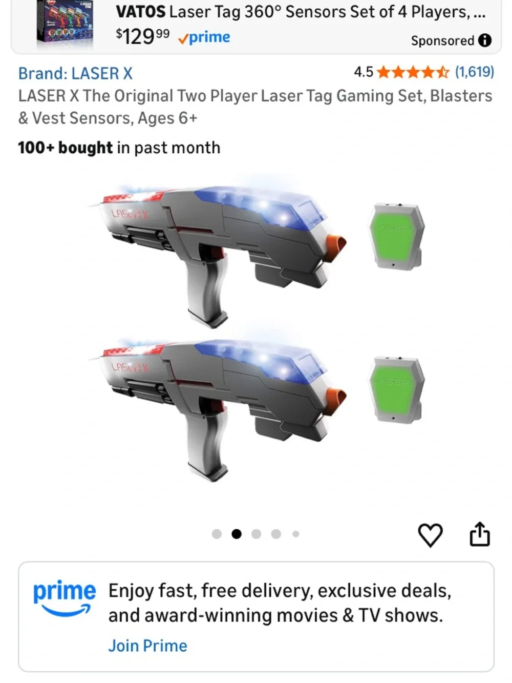 LASER X The Original Two Player Laser Tag Gaming Set, Blasters & Vest Sensors